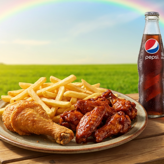 1 PIEZA BROASTER + 6 ALITAS BBQ + BEBIDA