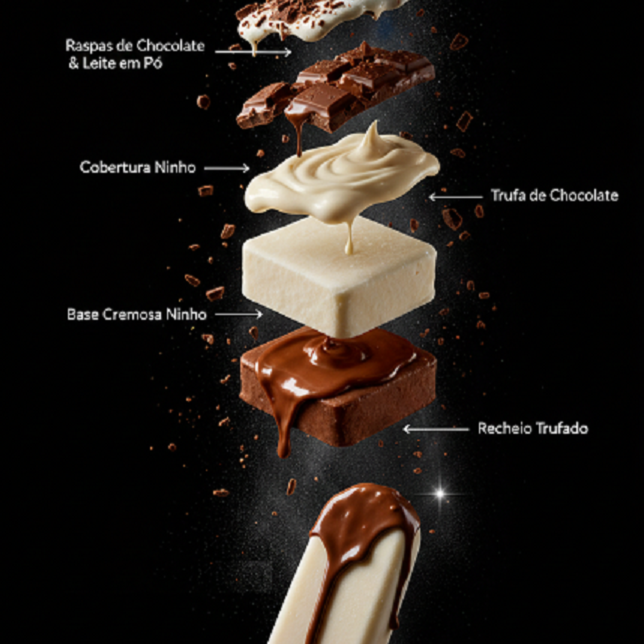 A Paleta Milet – Ninho Trufado é a combinação perfeita entre o sabor suave e marcante do leite Ninho e um irresistível recheio de chocolate trufado cremoso. Por fora, uma cobertura branca aveludada e delicadamente doce. Por dentro, um núcleo intenso e macio de ganache que derrete na boca. ✨ Textura ultra cremosa 🍫 Recheio trufado generoso ❄️ Servida na temperatura ideal para máxima experiência 💛 Equilíbrio perfeito entre doçura e intensidade Uma explosão de sabor que transforma qualquer momento em uma pausa especial.
