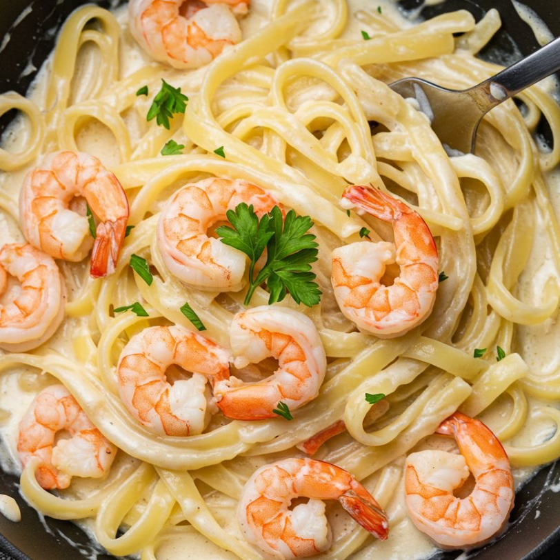 Pasta Alfredo con Camarones