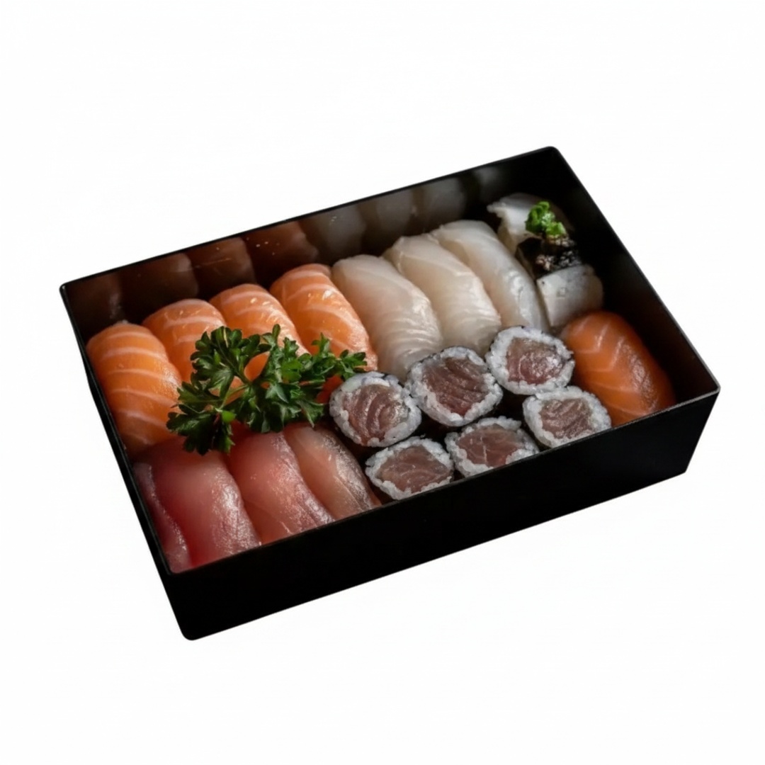 Escolha as peças que mais ama, para se deliciar e apreciar o verdadeiro saber da culinária oriental.
São 4 Niguiri;
5 Maki;
5 Uramaki;
O mais importante: Com as peças que você mais gosta!