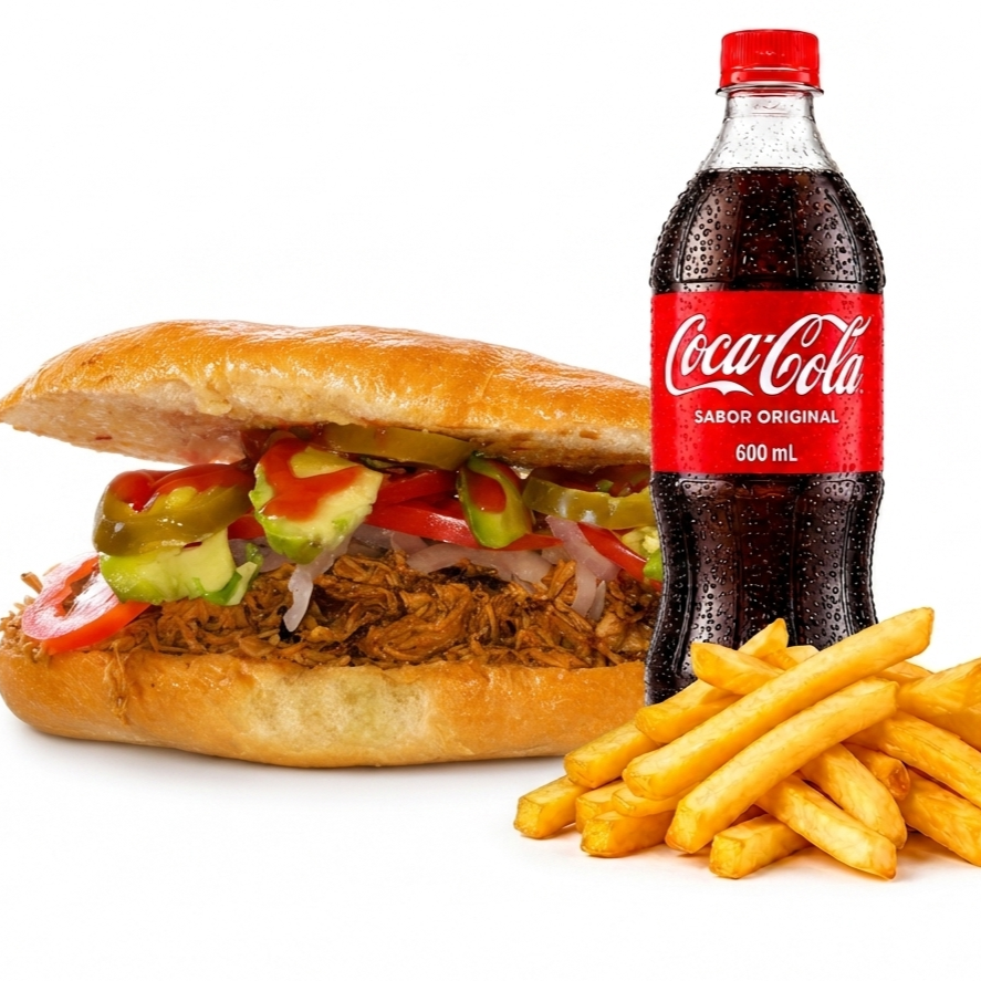 Combo 4. Una Torta de Pierna, Papas y Refresco