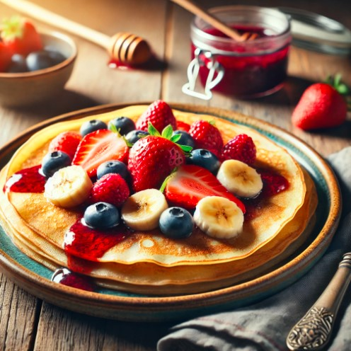 Crepés de Frutas Frescas, Mermelada y Miel