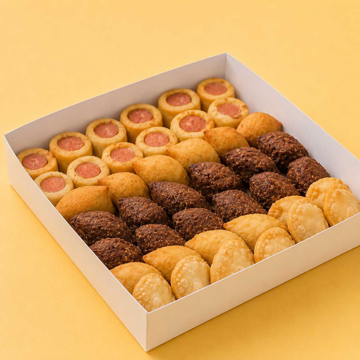 Desfrute de nossos salgados, meticulosamente preparados com uma massa especial e extremamente recheados. Fritos na hora para garantir a máxima crocância e sabor, eles chegam até você irresistivelmente quentes