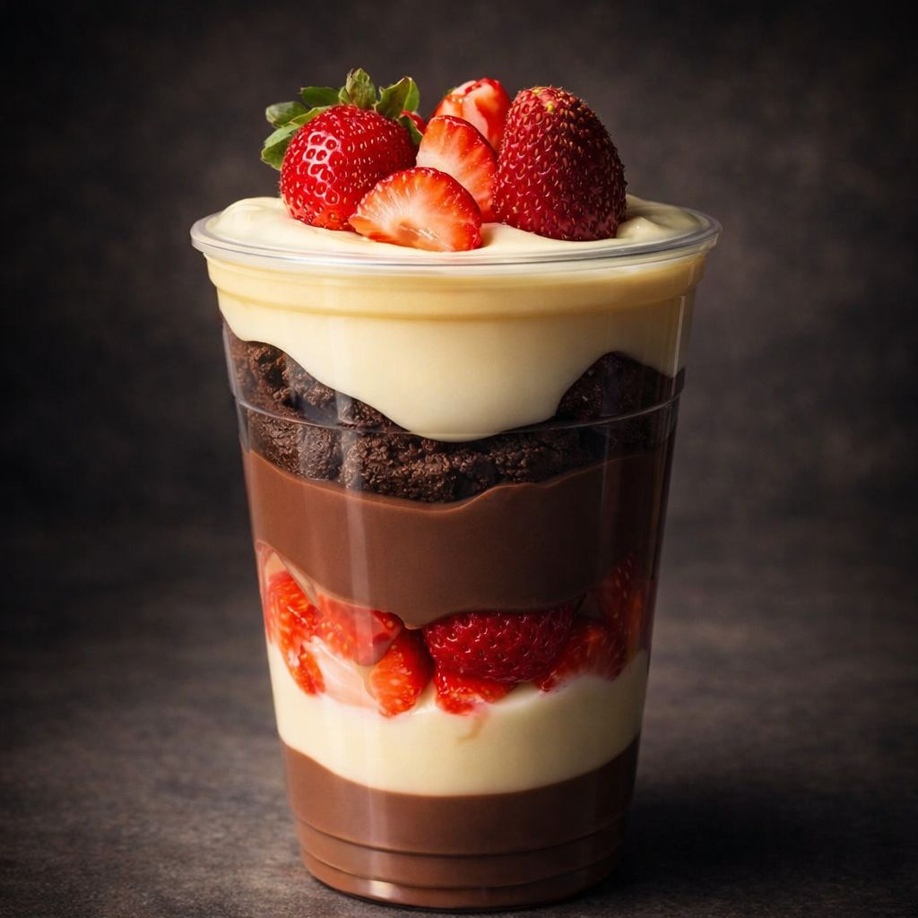 Copo de 300 ml Morango + Nutella + Creme de Leite Ninho + Leite Condensado.