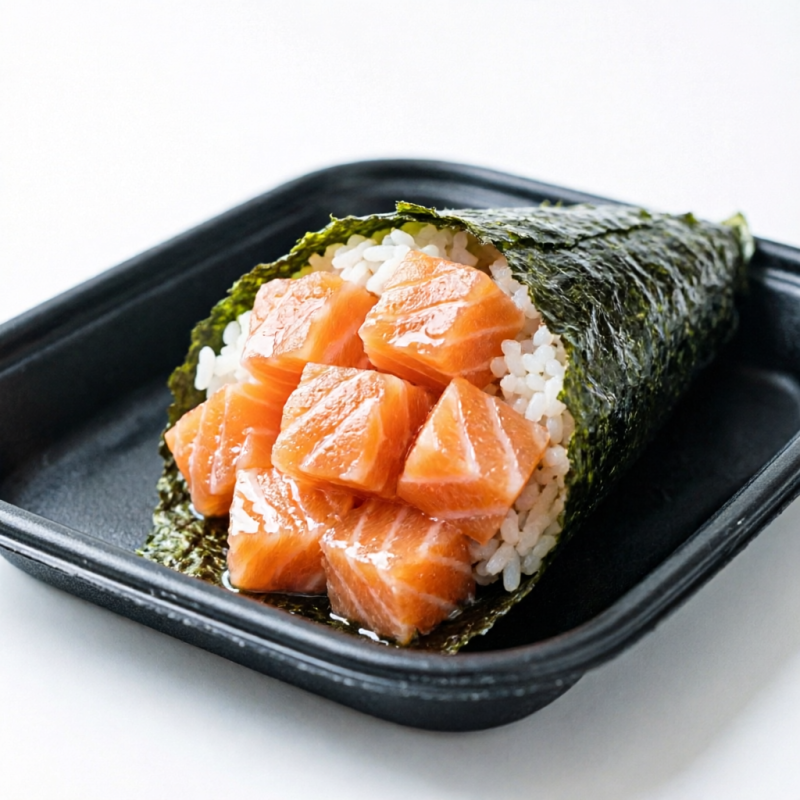 Salmão em cubos e arroz