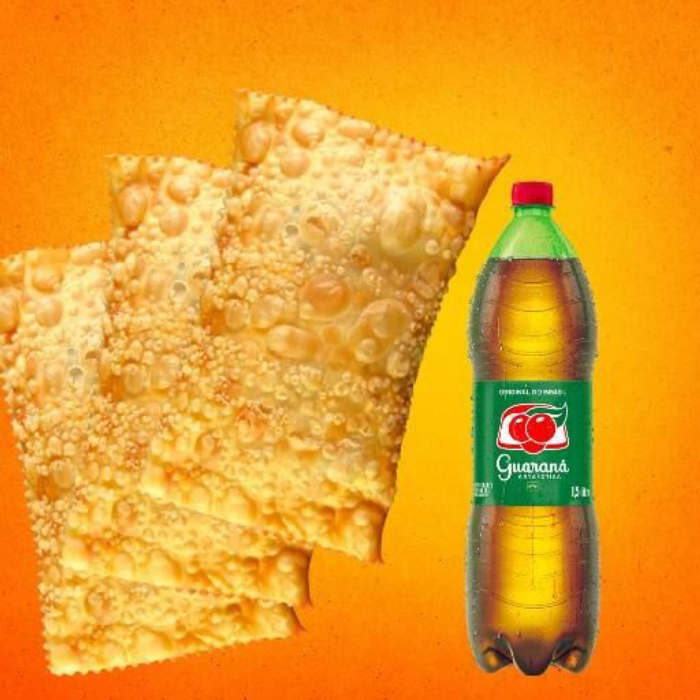 Escolha 3 pasteis a sua preferencia e uma bebida de 1 l. Ou 1,5 l.