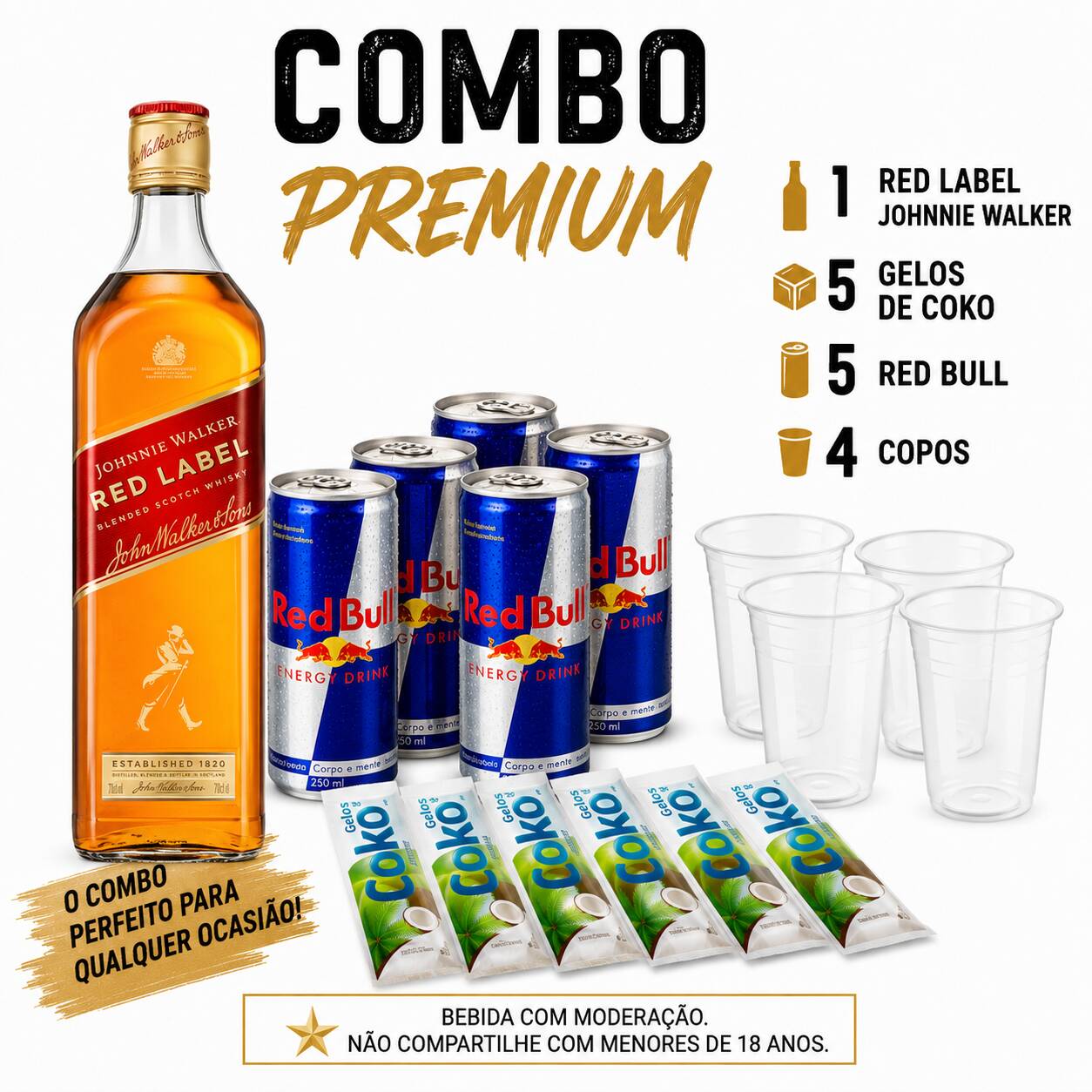 5 RedBull Tradicionais e 5 gelos a sua escolha