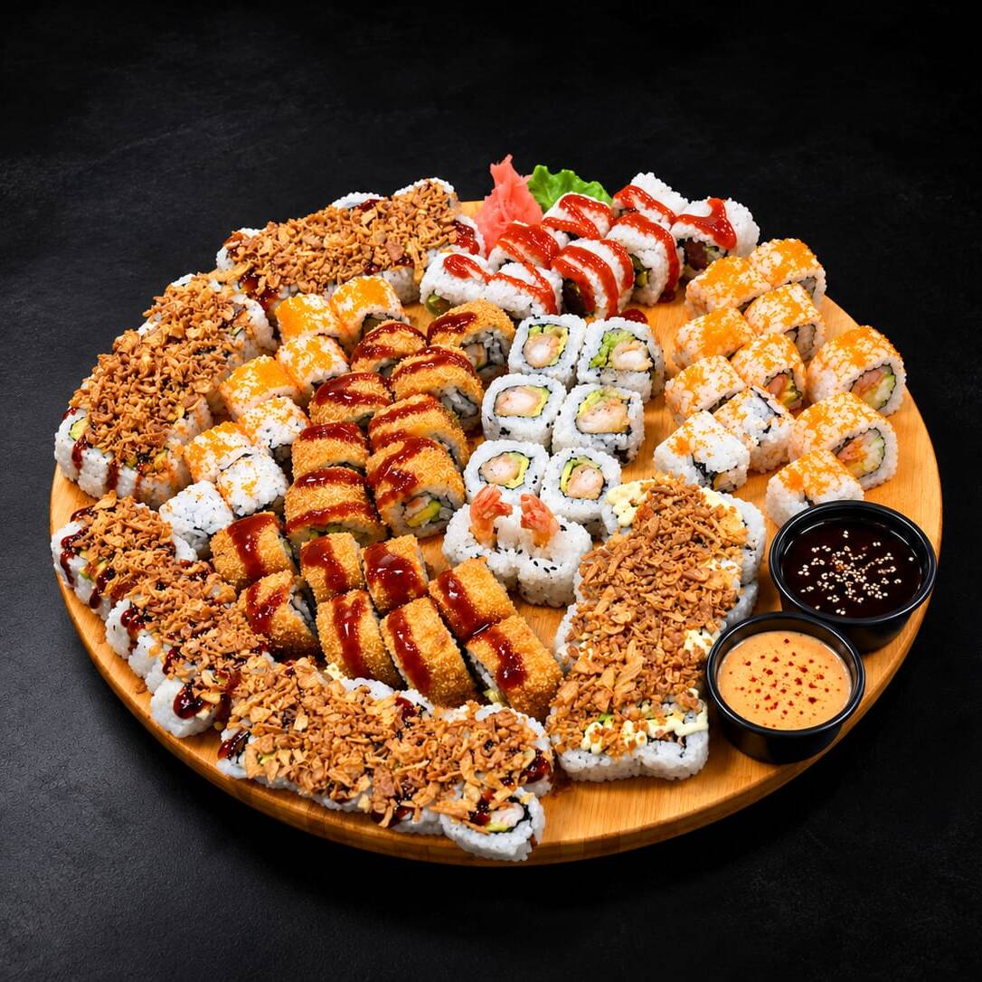 75 Piezas con Tempuras y Sushi Mixto + 3 Salsas