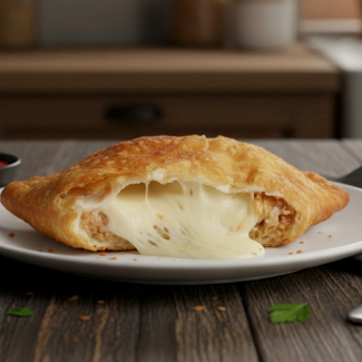 Pastel frio super sequinho e crocante, recheado com frango desfiado bem temperado e queijo muçarela derretido, trazendo uma combinação irresistível de sabor e cremosidade em cada mordida.