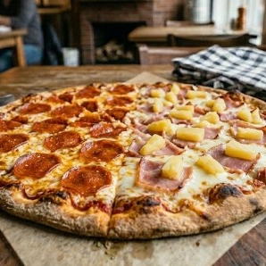 Pizza Mitad Pepperoni Mitad Hawaiana
