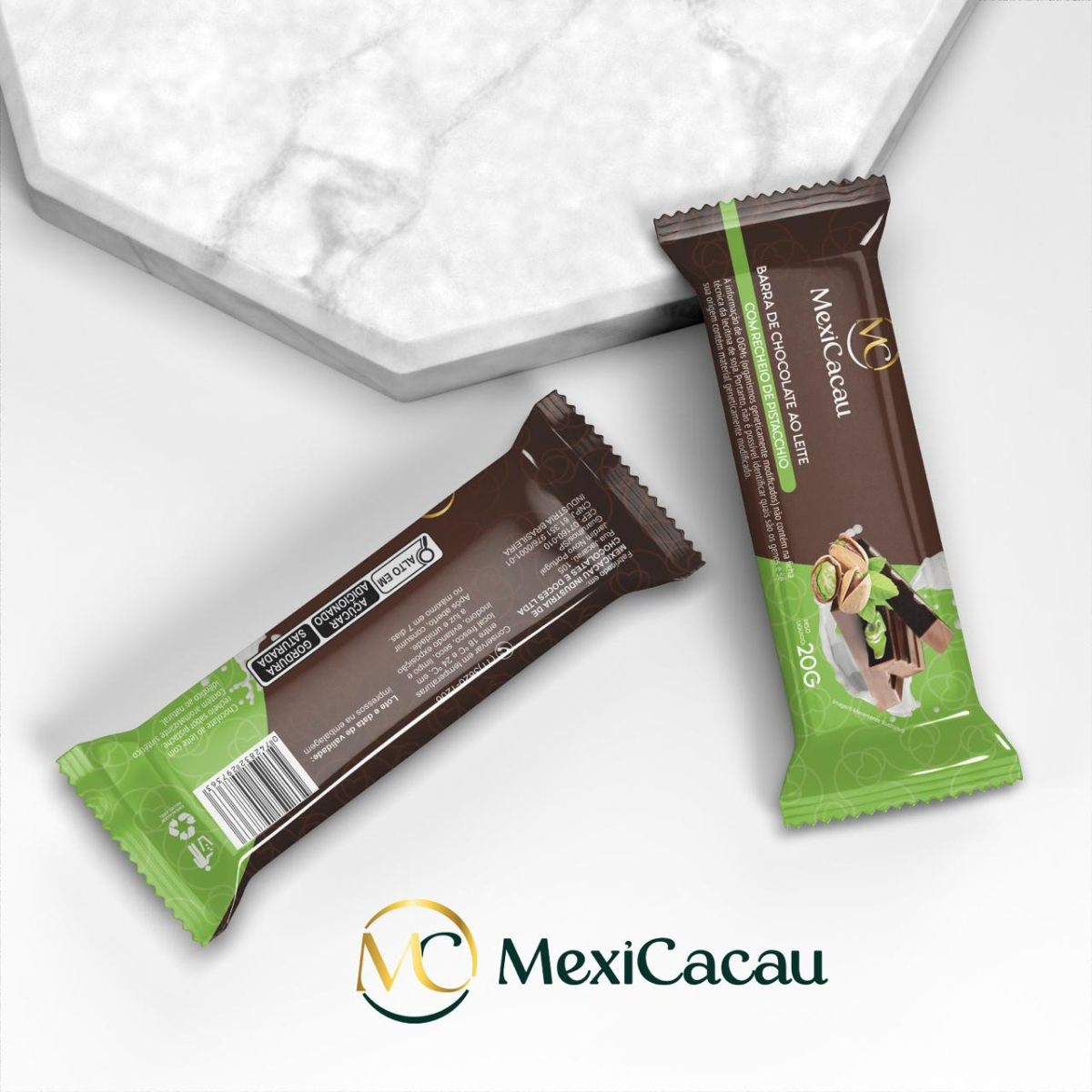 Barra de chocolate com recheio de pistacchio