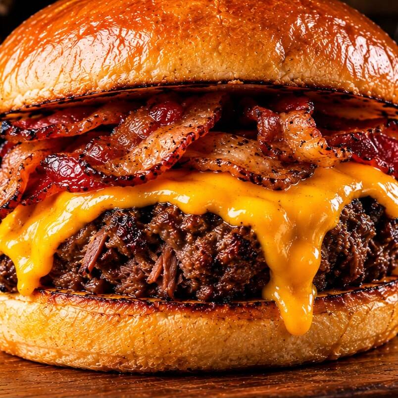 Hambúrguer de costela suculento, com cheddar derretido e bacon crocante.