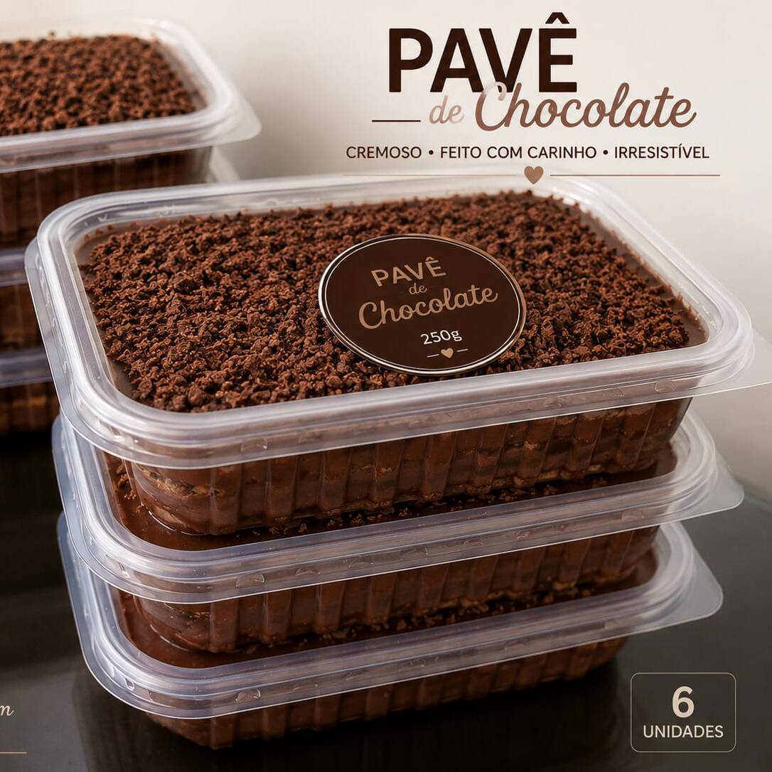 Pavê Gourmet de Chocolate, com camadas de biscoito maisena. APROX.: 250g