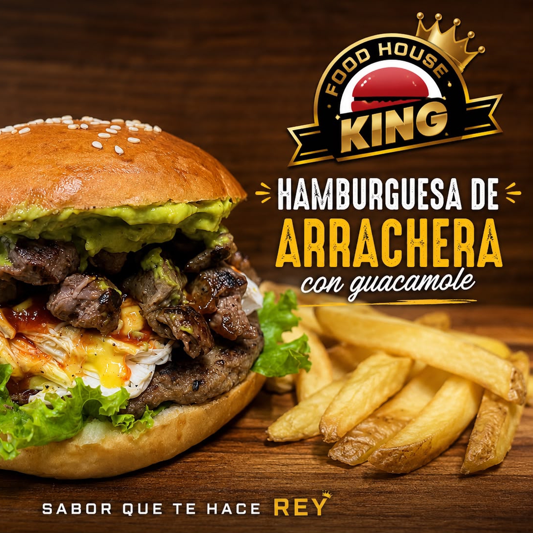 Hamburguesa de Arrachera y Guacamole con Papas