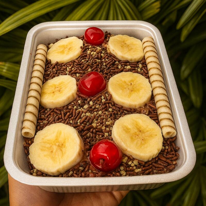 3 Bolas de Sorvete - 1 Acompanhamento - 3 Coberturas - Banana - Cereja - Canudo Wafer
