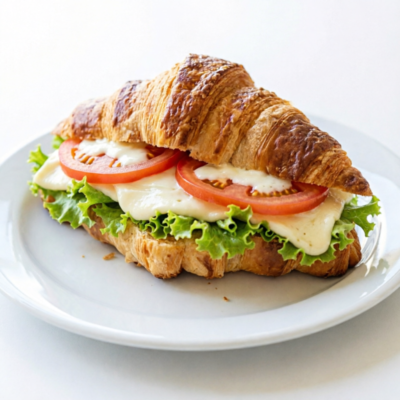 Croissant recheado com queijo Catupiry Original e salada de alface e tomate