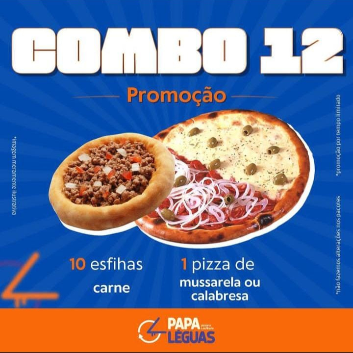 1 pizza mussarela + 10 esfihas de carne