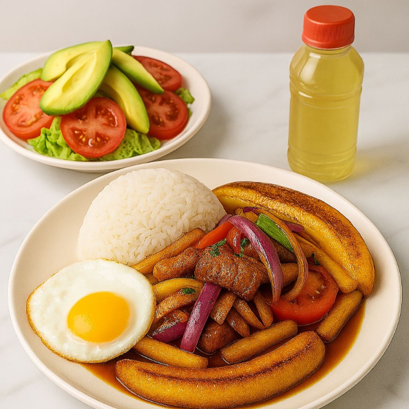 Lomo Saltado a Lo Pobre + Ens de Palta + Refresco