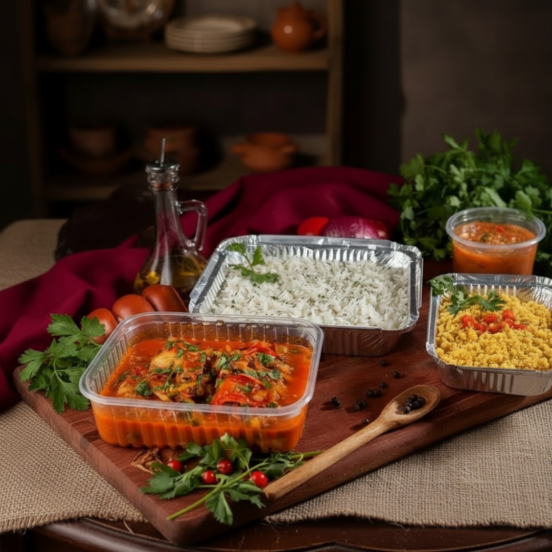 Acompanha arroz, pirão e farofa de dendê. Serve 2 pessoas