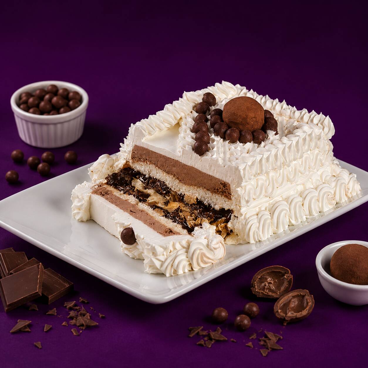 Deliciosa torta de sorvete de 200g, preparada com sorvete de creme, recheio de bombom, pedaços de chocolate e cobertura de chantilly. Uma sobremesa gelada, cremosa e perfeita para qualquer momento!
Observação: O produto é enviado em 1 pedaço de aproximadamente 200g, cuidadosamente embalado para garantir a qualidade e o sabor da sua sobremesa.