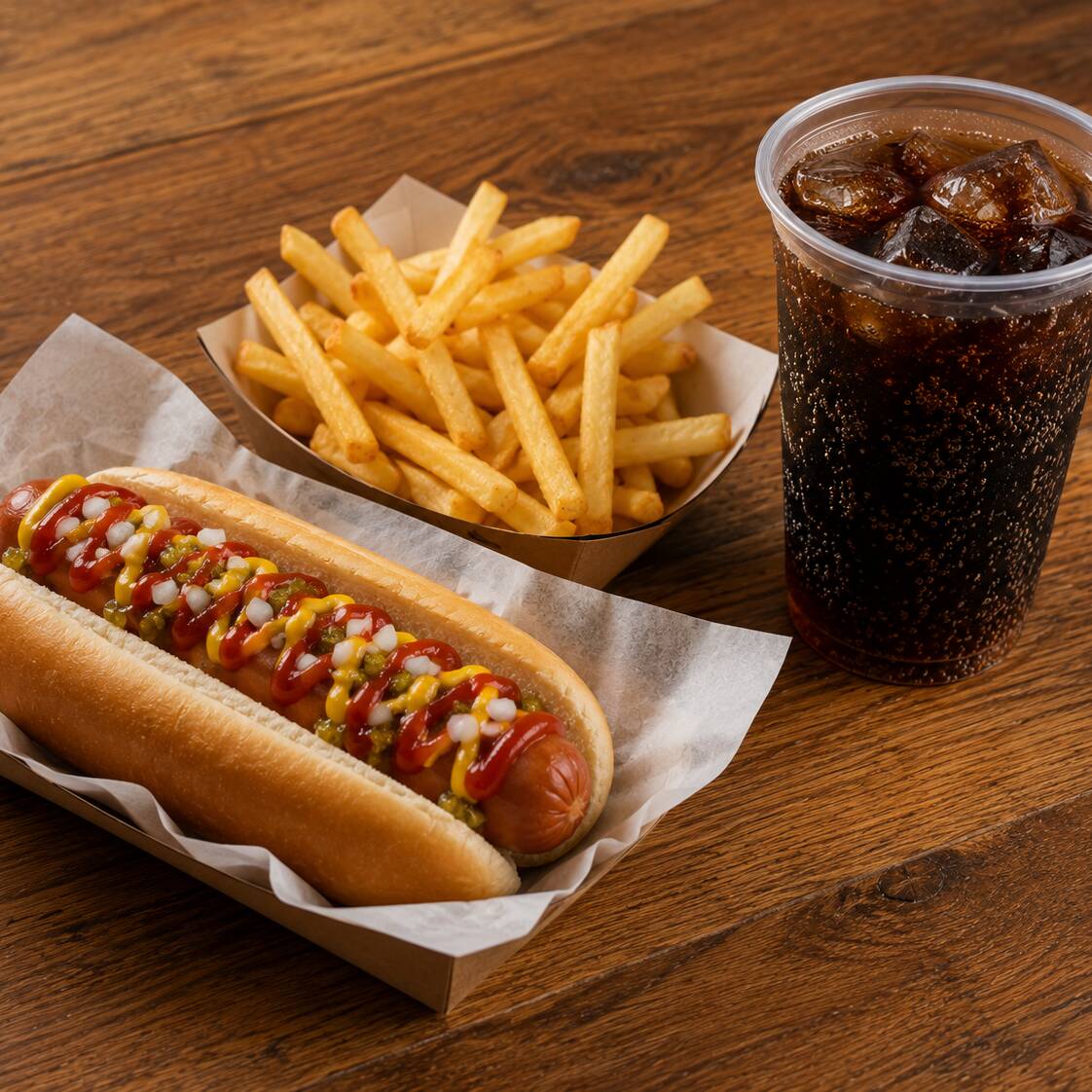 Combo Hot Dog + papas + bebida
