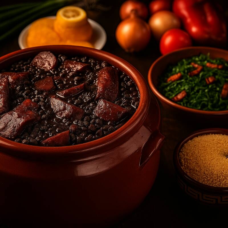 1 Litro e 500ml da Clássica Feijoada Paulista, servida com ingrediente separados. Preparada com carnes selecionadas: Paio, Costelinha magra, Lombo, Linguiça calabresa e Carne Seca traseira. Acompanhamentos de altíssima qualidade: Couve refogada na manteiga e alho, farofa com tempero do chef, torresmo crocante e um delicioso vinagrete. Serve de 3 a 4 pessoas