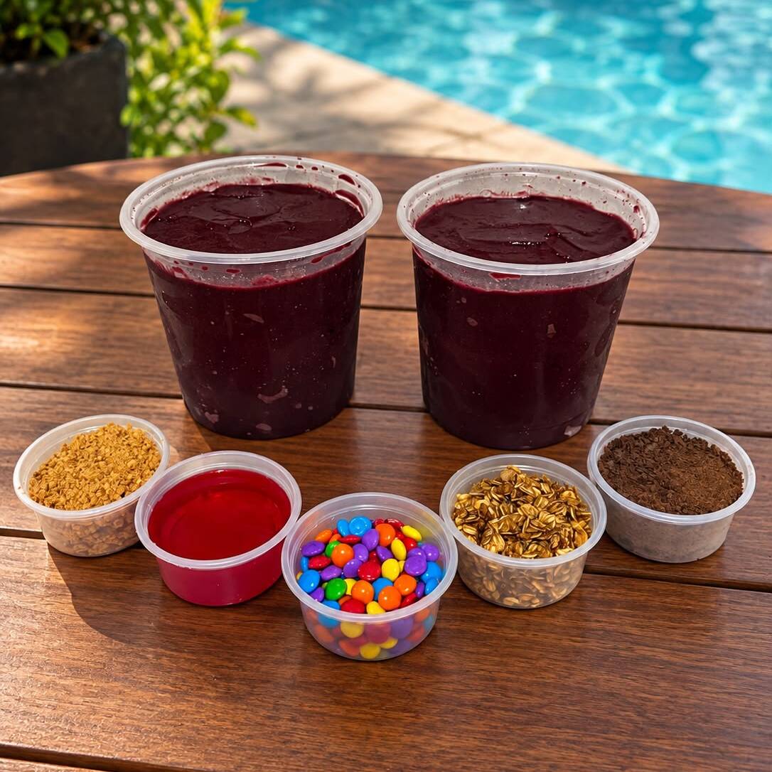 2 Açaí 750ml + 5 acompanhamentos separados em potes