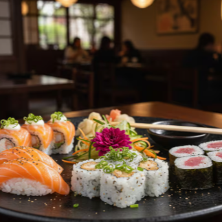 2 Niguiri de salmão, 3 Joe, 5 hossomaki e 5 uramaki de camarão empanado.