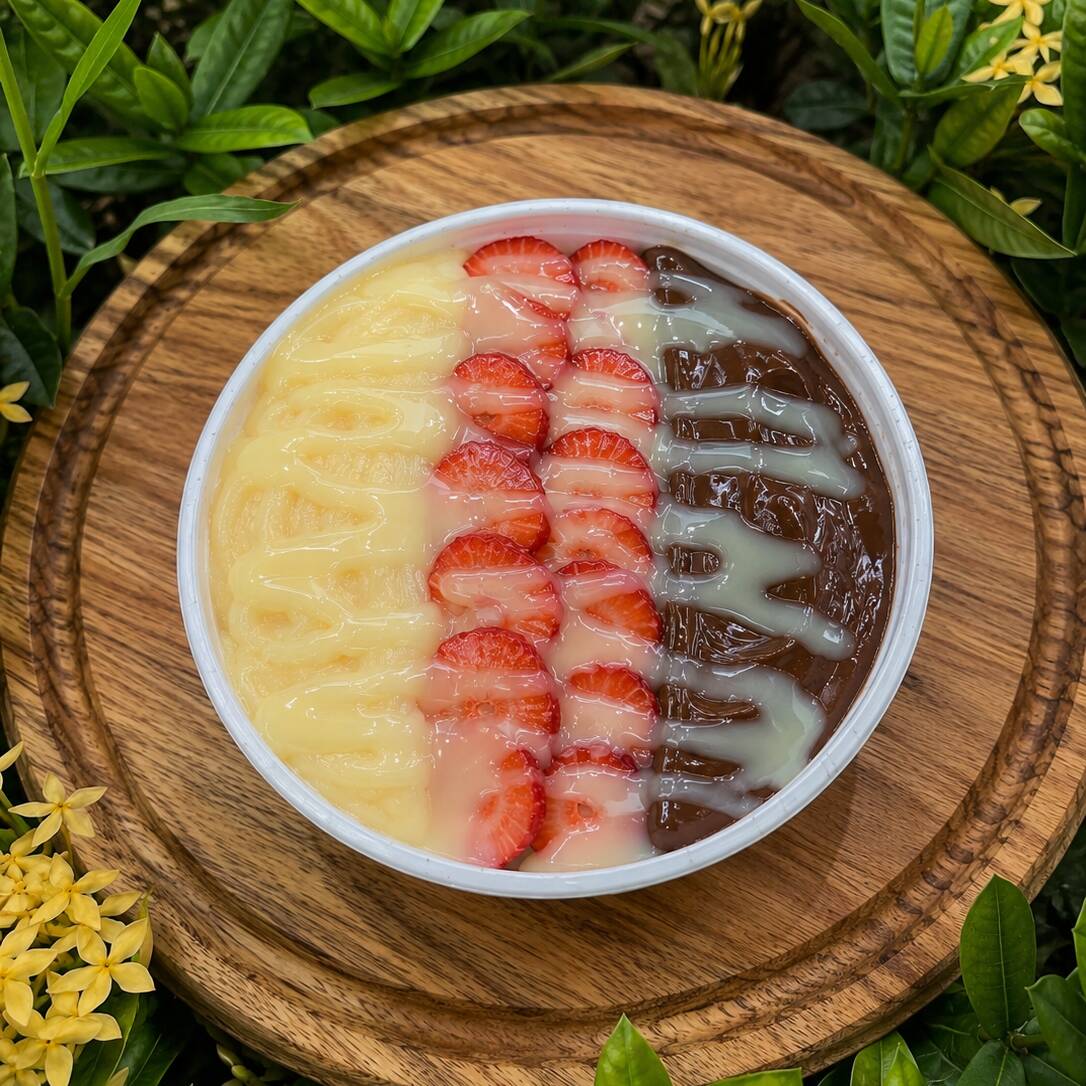 Uma combinação simplesmente irresistível!
Nosso açaí super cremoso é montado em camadas com generosas porções de creme artesanal de Ninho, morangos frescos em rodelas e Nutella, finalizado com uma deliciosa cobertura de leite condensado em um copo de 480ml.
Uma explosão de cremosidade, frescor e chocolate a cada colherada!