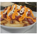 batata frita grande com cheddar, catupiry ,calabresa, bacon, saches e molho da casa
