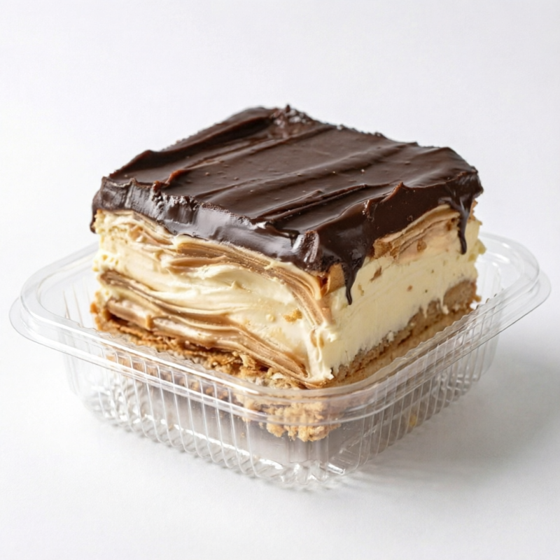 Pavê de Ninho, uma especialidade da culinária Docemania Cris, Preparado com Recheio de Ninho, bolacha Champanhe e finalizado com Ganache. "Produto é enviado em embalagem plástica descartável transparente".