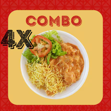 Todos acompanham arroz, salada e batata palha