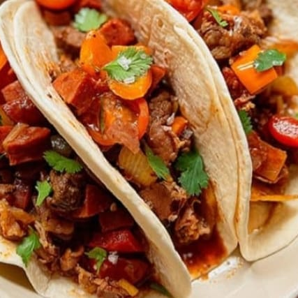 ORDEN DE 5 TACOS DE DISCADA DE MAIZ.