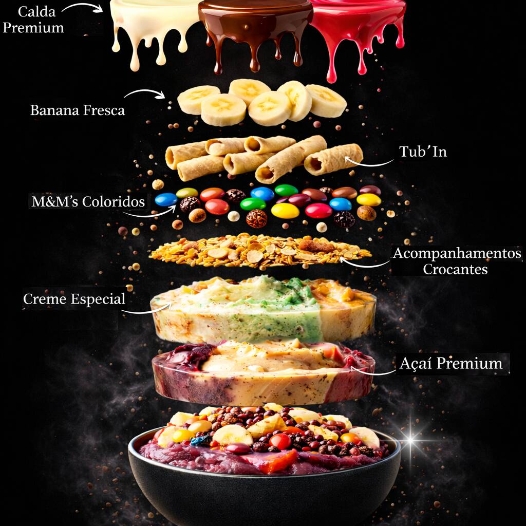 Descubra o Combo Tesouro Cremoso 300ml, uma combinação irresistível de açaí 100% natural da Amazônia com cremes especiais que elevam cada colherada. Uma experiência intensa, cremosa e totalmente personalizável. 🥣 Porção de 300ml Monte seu tesouro escolhendo até 2 sabores entre açaís e cremes exclusivos: ✨ Açaís Premium: Clássico, Banana, Morango ou Leitinho (chocolate branco) 🍫 Cremes Especiais: Ninho Trufado, Brownie, Romeu & Julieta, Chocolate Supremo, Grego Morango, Chocomenta, Bem-Casado, Tapioca com Coco, Paçoca, Nutella, Abacaxi Trufado, Pavê, Pudim e mais. 🎁 GRÁTIS neste combo: ✔ 5 acompanhamentos à escolha ✔ 1 calda premium (leite condensado, chocolate ou morango) ✔ 1 fruta fresca (banana) 🌿 Por que escolher o Tesouro Cremoso? • Açaí 100% natural, sem aditivos • Zero gordura trans e zero lactose • Fonte natural de energia e antioxidantes • Personalização total, do clássico ao gourmet ✨ Um verdadeiro tesouro de sabor, feito do seu jeito. Peça agora!