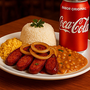 Apresentamos a nossa 'Calabresa Acebolada' + Refri Lata. Essa iguaria é uma combinação perfeita de uma suculenta linguiça calabresa, ricamente acebolada, que traz um sabor inigualável ao prato. É harmoniosamente servida com um arroz soltinho, impecavelmente preparado, uma farofa irresistivelmente crocante que agrega textura e um delicioso feijão caseiro, cozido à perfeição. O prato tem um peso aproximado de 500g, sendo ideal para uma refeição completa para uma pessoa. Delicie-se com essa opção econômica, mas sem abrir mão do sabor. #Calabresa #Econômica #Baratinho.