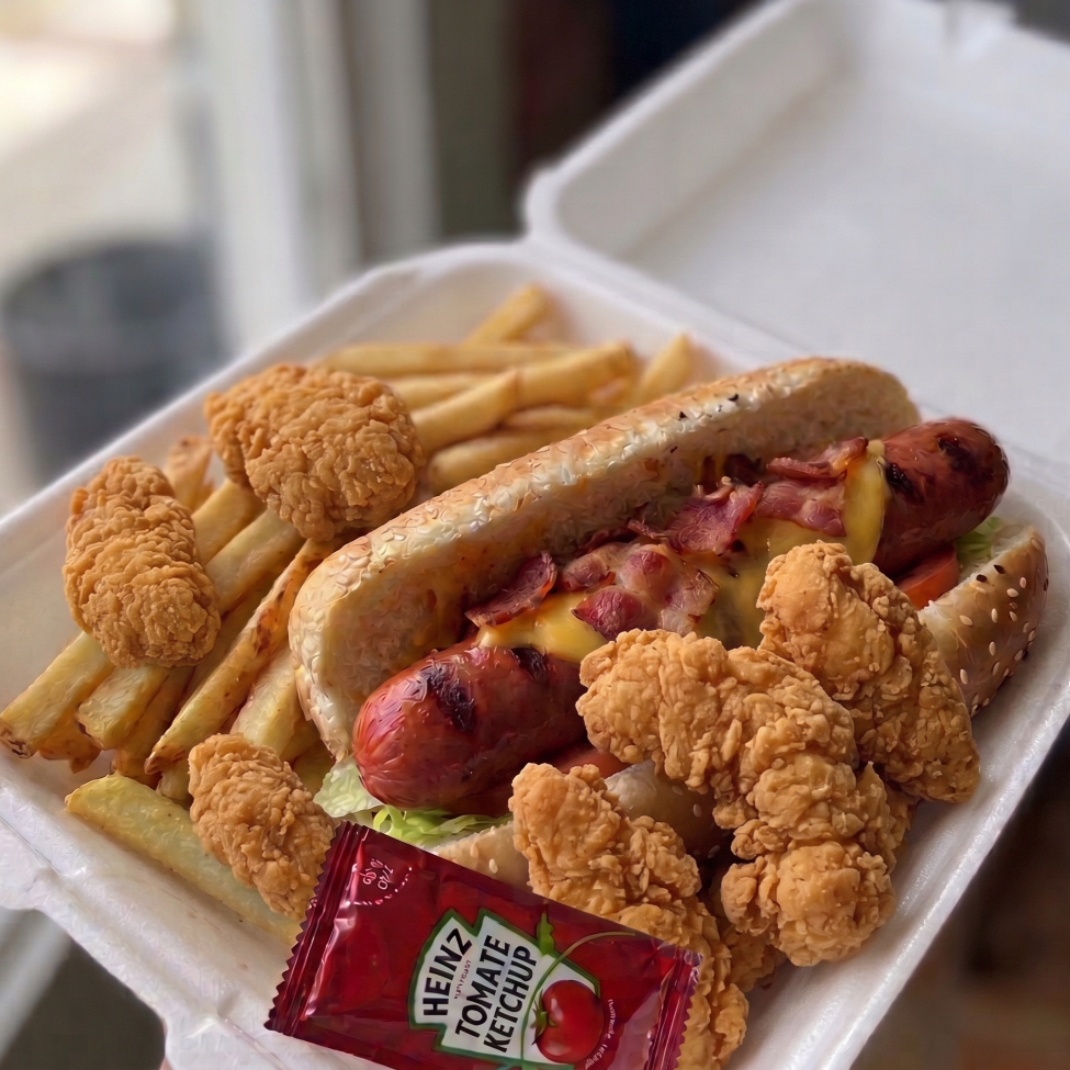 Hot Dog Jumbo, Boneless, Papas y Refresco