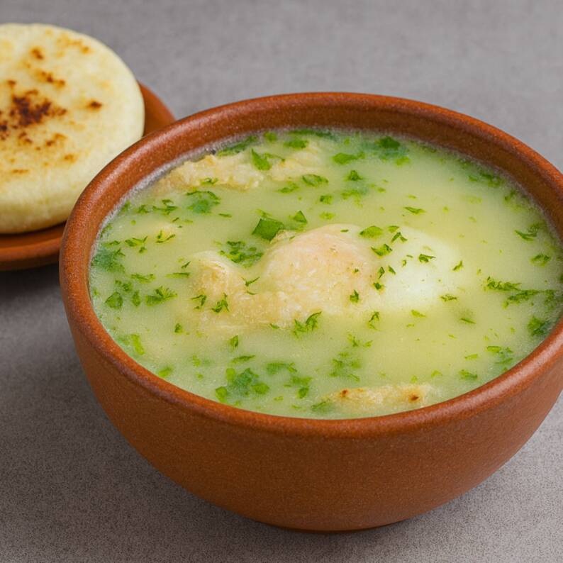 Caldo con Huevo y Arepa