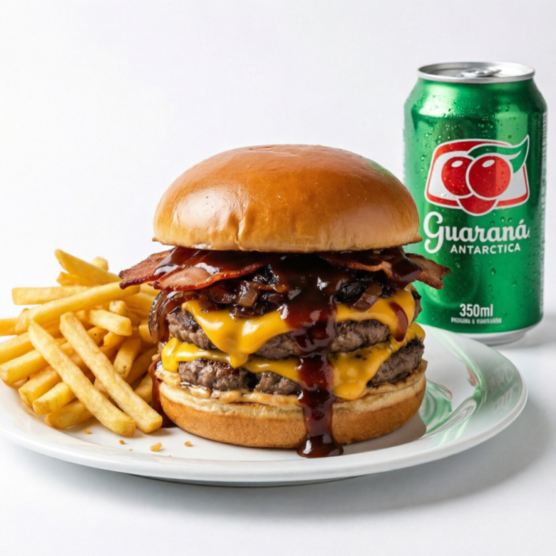 Hamburguer+fritas+refri lata 350ml