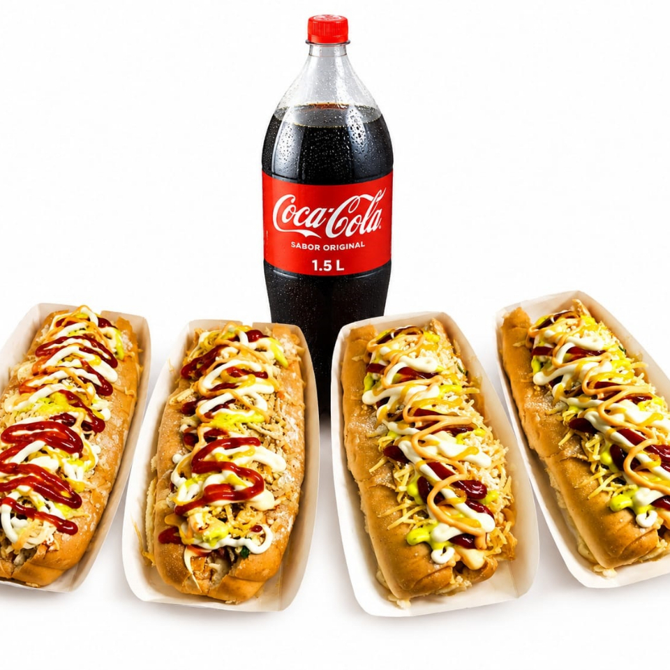 Combo 4 Perros Calientes 19cm mas Gaseosa de 1.5lt