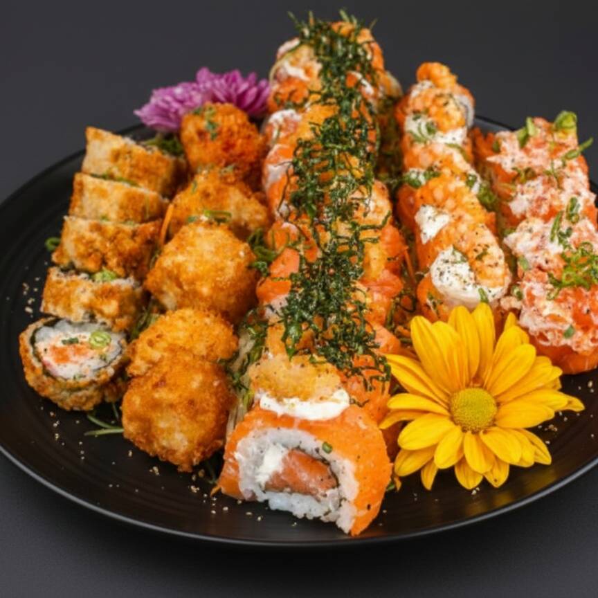 5 joy joy, 5 ebi joy, 5 Kani cheese empanado, 10 Uramaki seiryu natural, 5 carioca especial