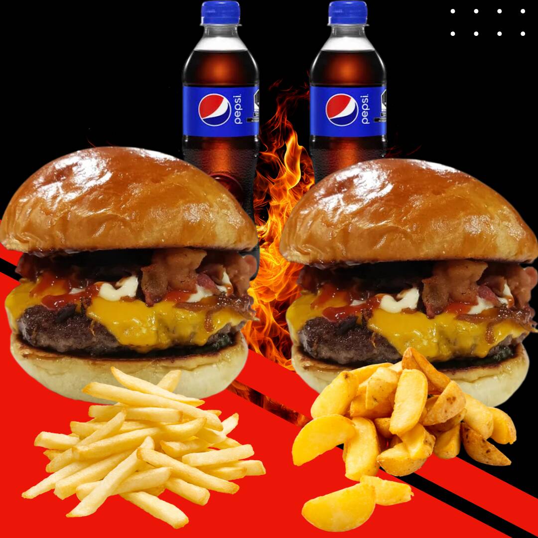 combo 2  bacon + 2 papas + 2 refrescos