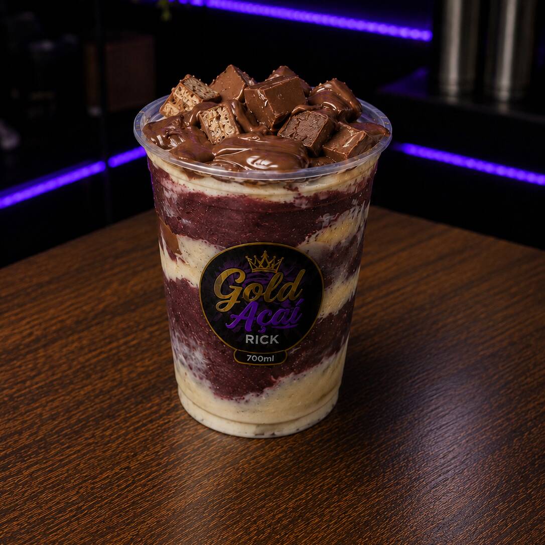 Açaí muito recheado com Nutella, leite em pó, leite condensado, KitKat.