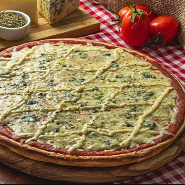 Molho, mussarela, catupiry original, cheddar polenghi e provolone; finalizada com leve toque de orégano!