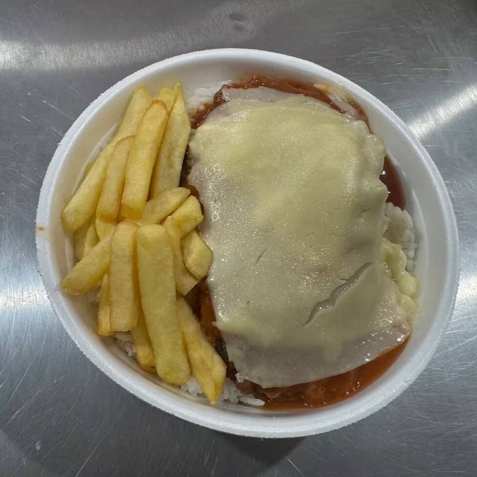 Arroz, Feijão, Bife a parmegiana, Batata