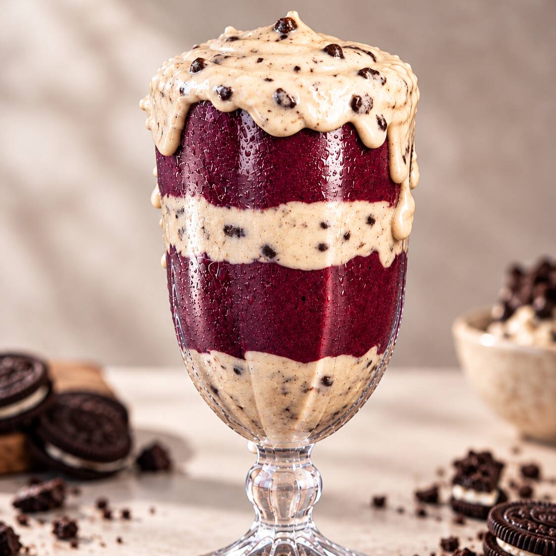 Para os apaixonados por Oreo! Uma deliciosa combinação de açaí cremoso, camadas de creme de cookies e generosos pedaços de biscoito Oreo, unindo cremosidade e crocância em cada colherada. 💜🍪
