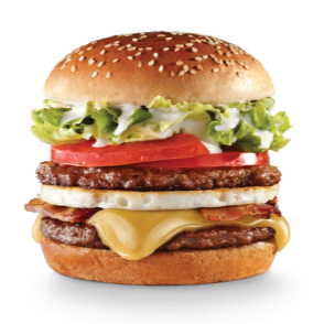 Pão, 2 carnes, queijo, presunto, 2 ovos, bacon, calabresa, tomate, alface e cebola