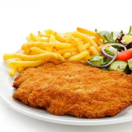 Filete de Pollo Empanizado, Papas Fritas, Ensalada