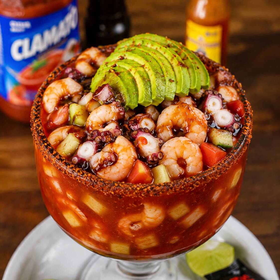 Coctel de camarón con pulpo