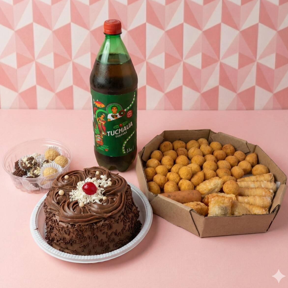 Vai ter parabéns em casa? Esse kit é perfeito para não passar em branco! Inclui nosso delicioso Mini Vulcão de 11cm (escolha a cobertura), 40 salgadinhos de festa, 15 docinhos tradicionais para adoçar e 1 Refri de 1L para acompanhar. Prático, econômico e delicioso.