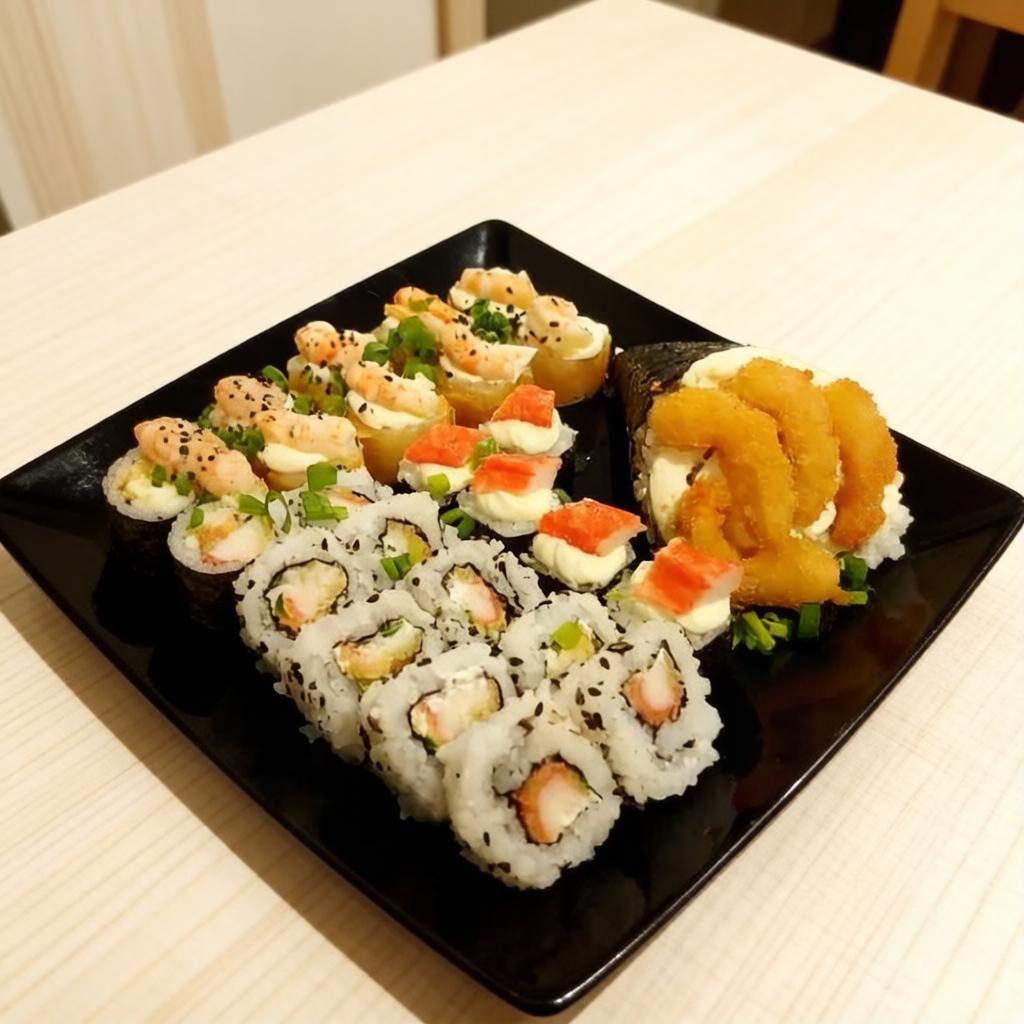10 hot roll + 10 uramaki kani croc + 5 roll kani + 1 temaki ebiten